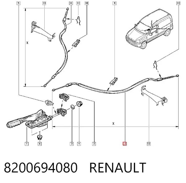 Cabo do freio de estacionamento traseiro esquerdo 8200694080 Renault (RVI)