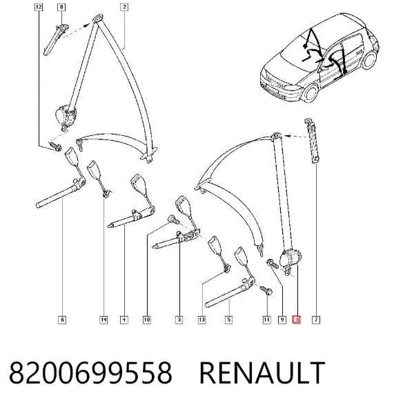 Correia de segurança dianteira esquerda 8200699558 Renault (RVI)