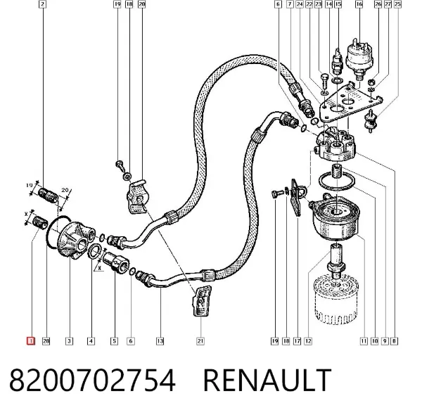 Tubo de ligação (parafuso) do filtro de óleo 8200702754 Renault (RVI)