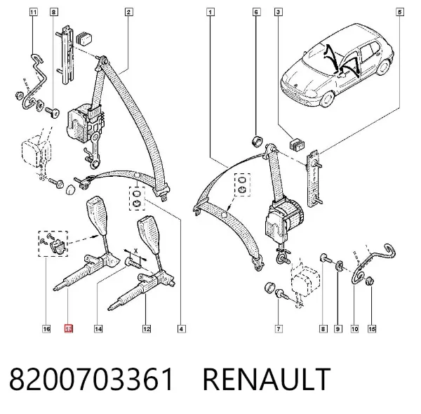 Barra (fecho) dianteira de fixação da correia de segurança 8200703361 Renault (RVI)