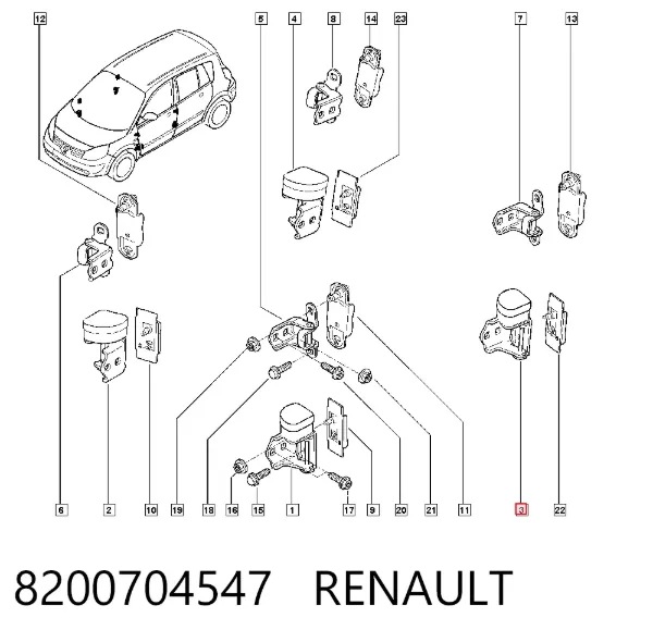 Gozno da porta traseira esquerda 8200704547 Renault (RVI)