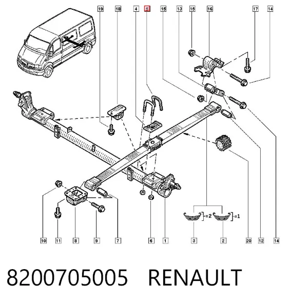 Estribo da suspensão de lâminas 8200705005 Renault (RVI)