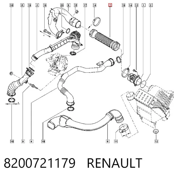 Cano derivado de ar, saída de filtro de ar 8200721179 Renault (RVI)