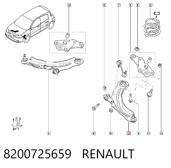 Braço oscilante inferior esquerdo de suspensão dianteira 8200725659 Renault (RVI)