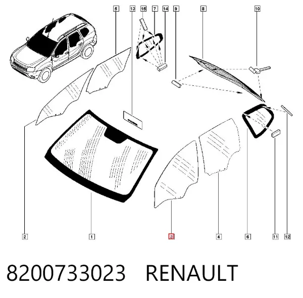 Vidro da porta dianteira esquerda 8200733023 Renault (RVI)