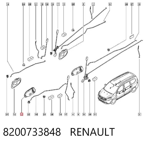 Maçaneta interna dianteira/traseira da porta esquerda 8200733848 Renault (RVI)