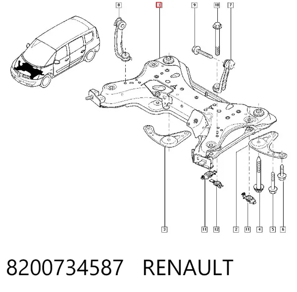 Viga de suspensão dianteira (plataforma veicular) 8200734587 Renault (RVI)