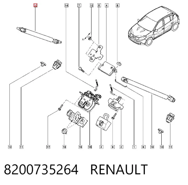 Amortecedor de tampa de porta-malas (de 3ª/5ª porta traseira) 8200735264 Renault (RVI)