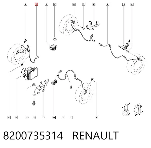 Sensor dianteiro de ABS 8200735314 Renault (RVI)