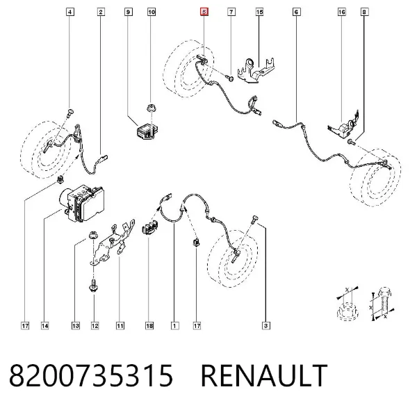 Sensor ABS traseiro 8200735315 Renault (RVI)