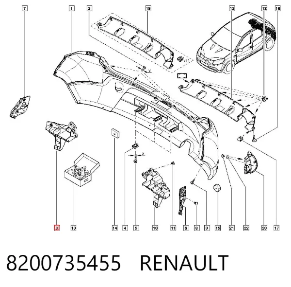Consola direita do pára-choque traseiro 8200735455 Renault (RVI)