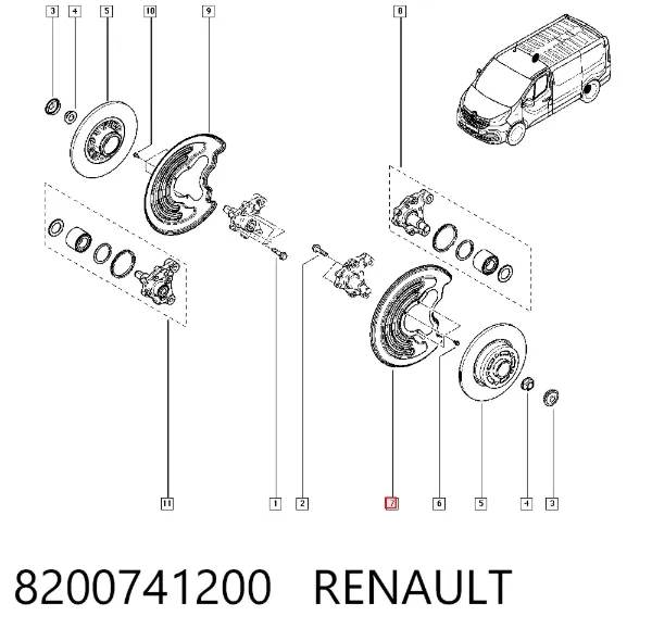 Proteção esquerda do freio de disco traseiro 8200741200 Renault (RVI)