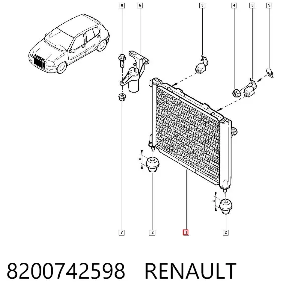 Radiador de esfriamento de motor 8200742598 Renault (RVI)