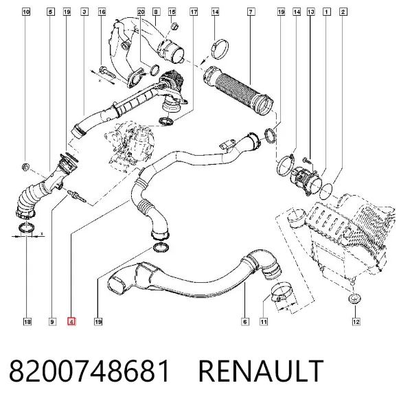 Mangueira (cano derivado) de intercooler 8200748681 Renault (RVI)