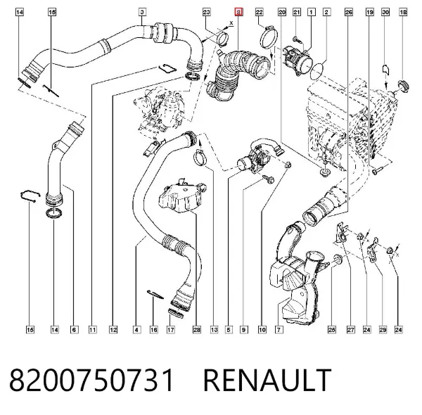 Cano derivado de ar, entrada na turbina (supercompressão) 8200750731 Renault (RVI)