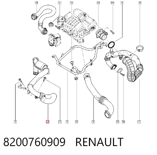 Mangueira (cano derivado) de intercooler 8200760909 Renault (RVI)