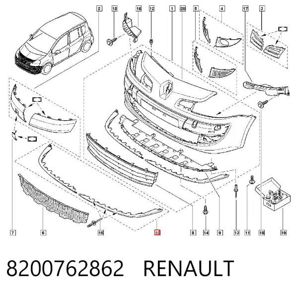 Spoiler do pára-choque dianteiro 8200762862 Renault (RVI)