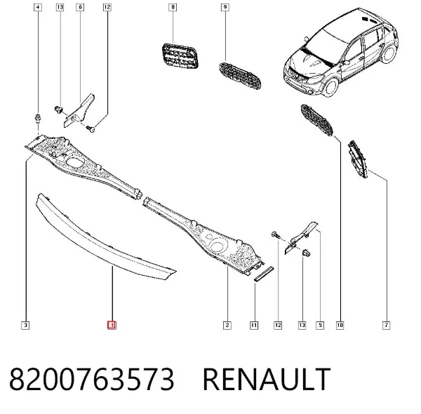 Moldura de grelha do radiador 8200763573 Renault (RVI)