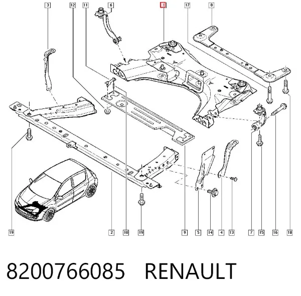 Viga de suspensão dianteira (plataforma veicular) 8200766085 Renault (RVI)