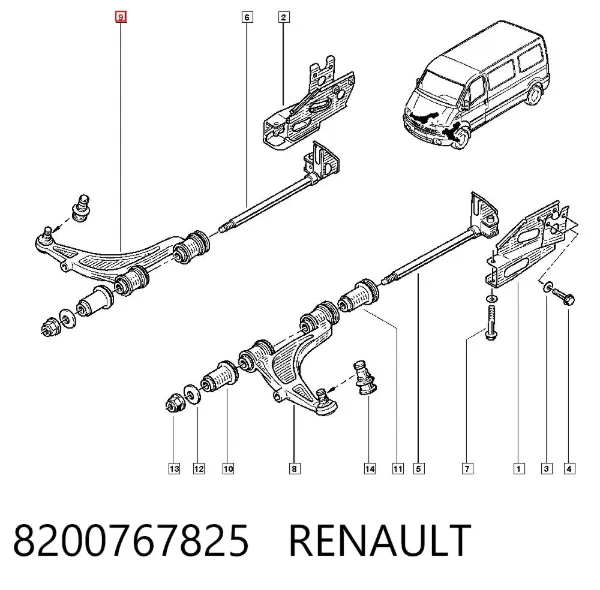 Braço oscilante inferior direito de suspensão dianteira 8200767825 Renault (RVI)