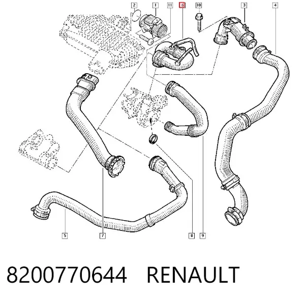 Cano derivado de ar, saída de turbina (supercompressão) 8200770644 Renault (RVI)