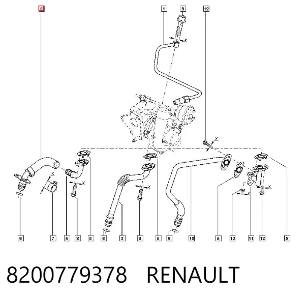 Tubo (mangueira) de derivação de óleo de turbina 8200779378 Renault (RVI)