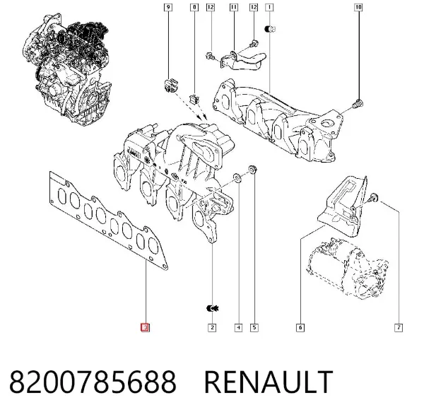 Vedante combinado de tubo coletor de admissão/de escape 8200785688 Renault (RVI)