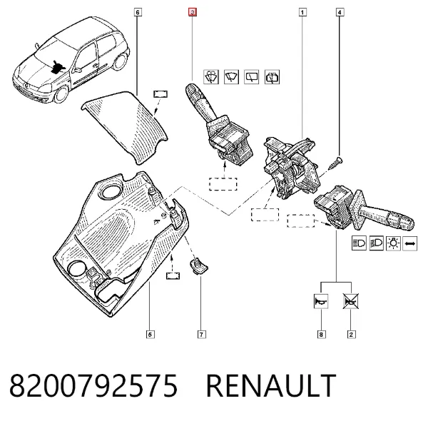Comutador direito instalado na coluna da direção 8200792575 Renault (RVI)