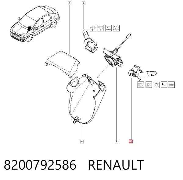 Comutador esquerdo instalado na coluna da direção 8200792586 Renault (RVI)