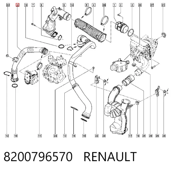 Mangueira (cano derivado) de intercooler 8200796570 Renault (RVI)