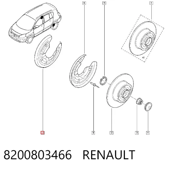Proteção direita do freio de disco traseiro 8200803466 Renault (RVI)