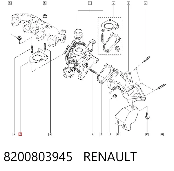 Vedante de turbina dos gases de escape, admissão 8200803945 Renault (RVI)