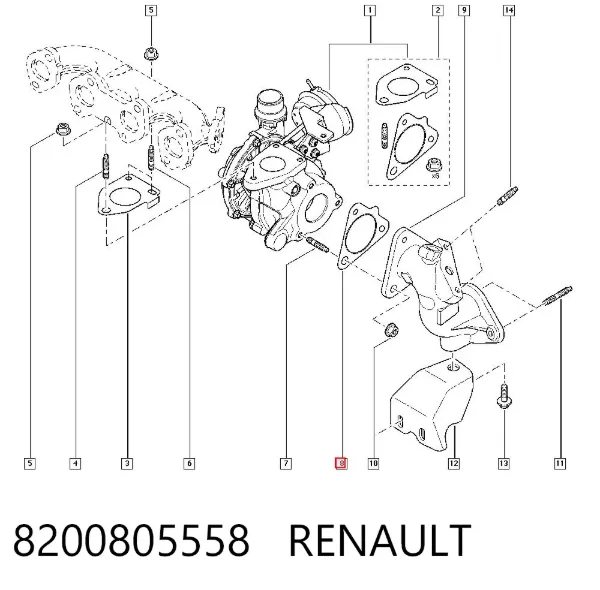 Vedante de turbina dos gases de escape, escape 8200805558 Renault (RVI)
