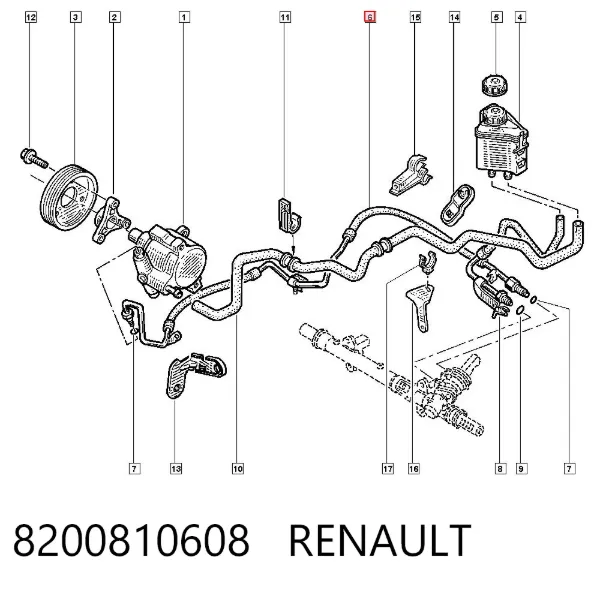Mangueira da Direção hidrâulica assistida de pressão alta desde a bomba até a régua (do mecanismo) 8200810608 Renault (RVI)