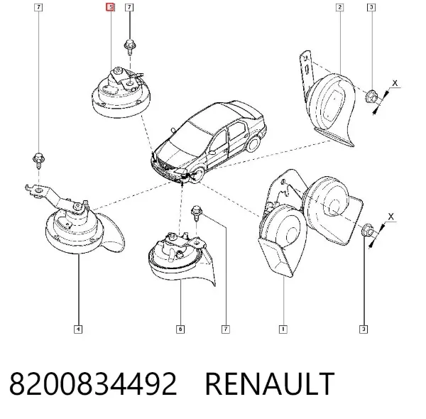 Sinal sonoro (cláxon) 8200834492 Renault (RVI)