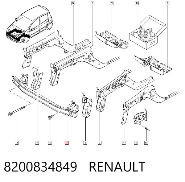 Reforçador do pára-choque dianteiro 8200834849 Renault (RVI)