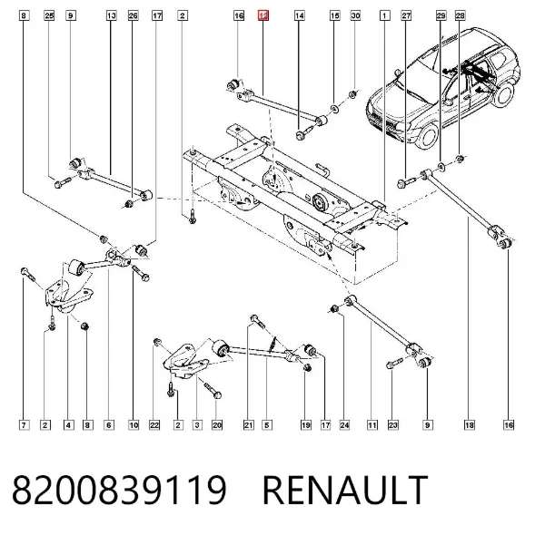Barra transversal de suspensão traseira 8200839119 Renault (RVI)
