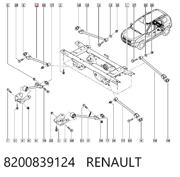 Barra transversal de suspensão traseira 8200839124 Renault (RVI)