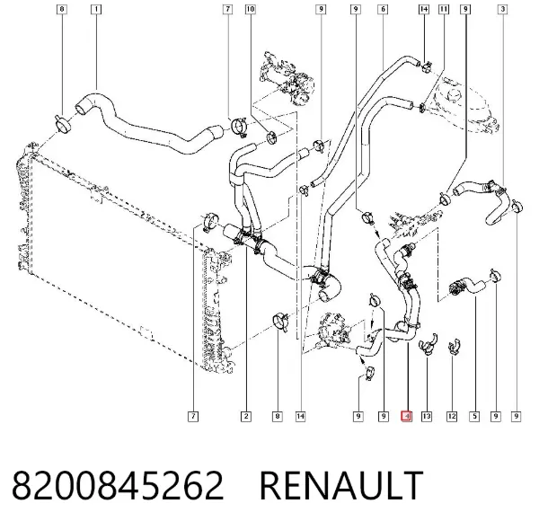 Mangueira (cano derivado) do sistema de esfriamento 8200845262 Renault (RVI)