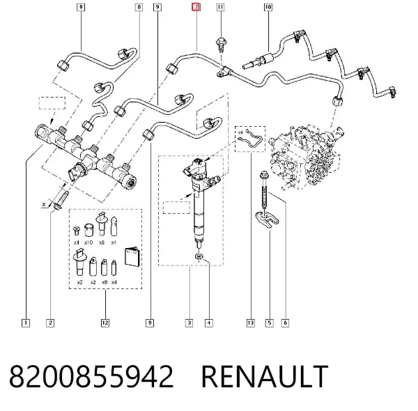 Tubo de combustível, desde a Bomba de Combustível de Pressão Alta até a sonda de combustível 8200855942 Renault (RVI)
