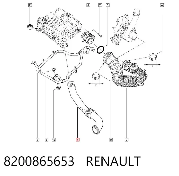 Cano derivado de ar, entrada de filtro de ar 8200865653 Renault (RVI)