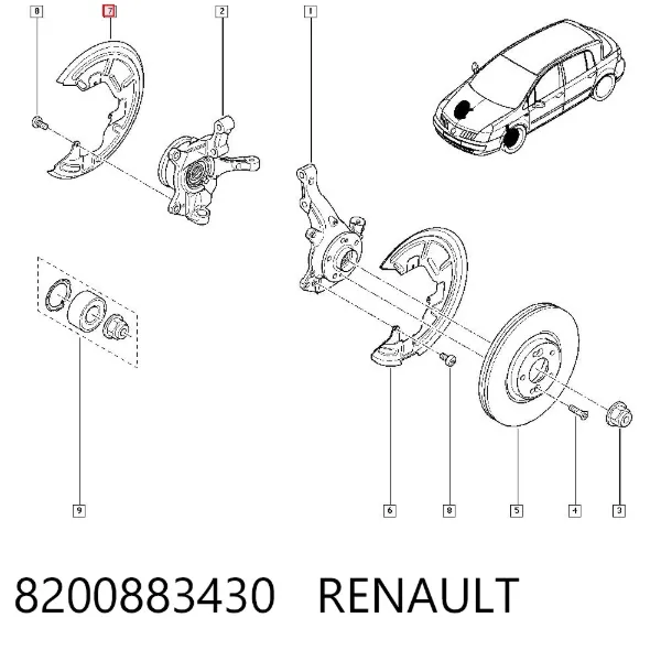 Proteção do freio de disco dianteiro direito 8200883430 Renault (RVI)