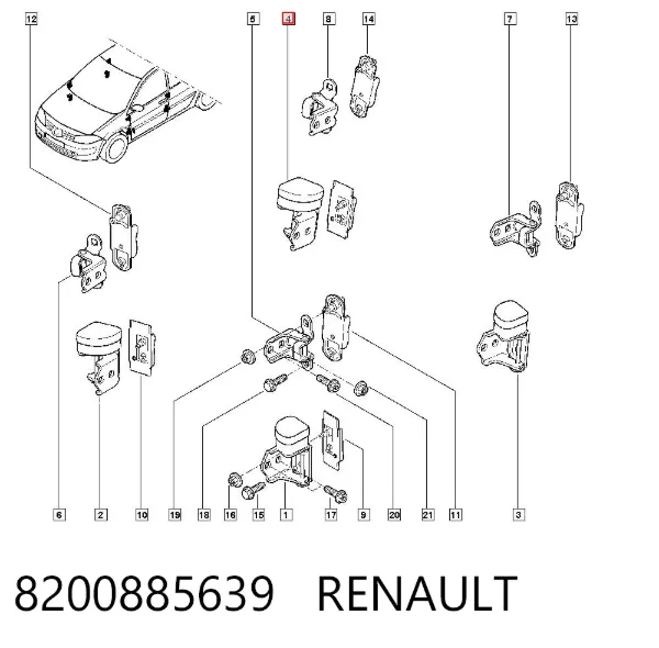 Gozno da porta traseira direita 8200885639 Renault (RVI)