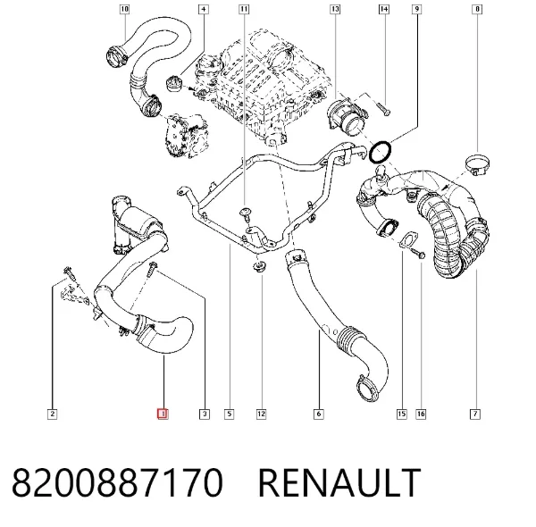 Mangueira (cano derivado) de intercooler 8200887170 Renault (RVI)