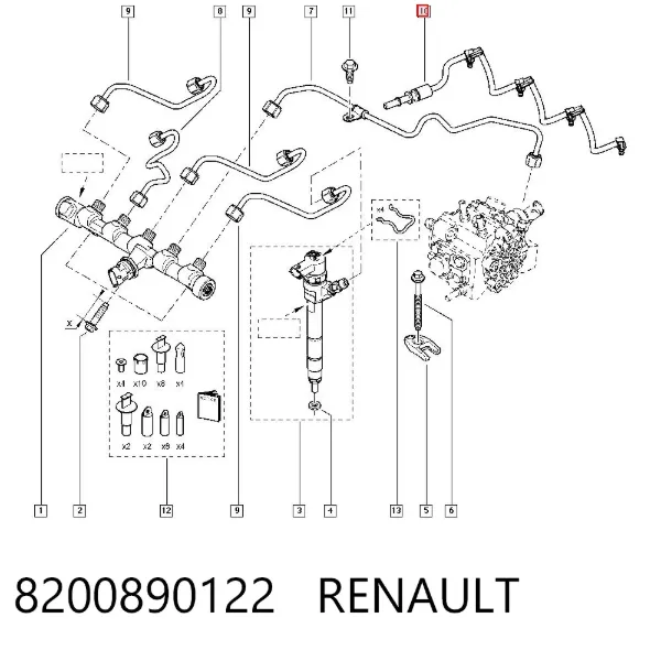 Tubo de combustível, inverso desde os injetores 8200890122 Renault (RVI)