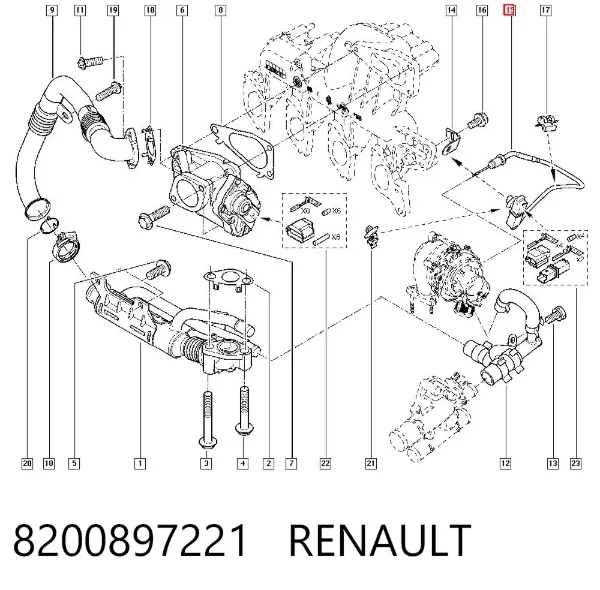 Sensor de temperatura dos gases de escape (GE), antes de turbina 8200897221 Renault (RVI)