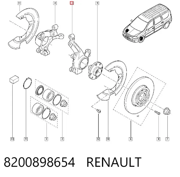 Pino moente (extremidade do eixo) dianteiro esquerdo 8200898654 Renault (RVI)