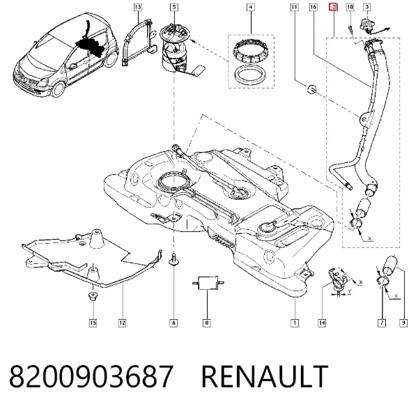 Cano derivado de tanque, para o gargalo de enchimento 8200903687 Renault (RVI)