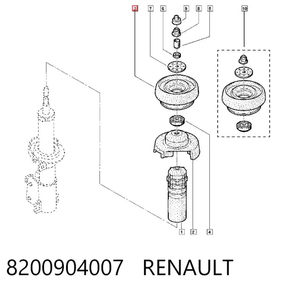 Suporte de amortecedor dianteiro 8200904007 Renault (RVI)