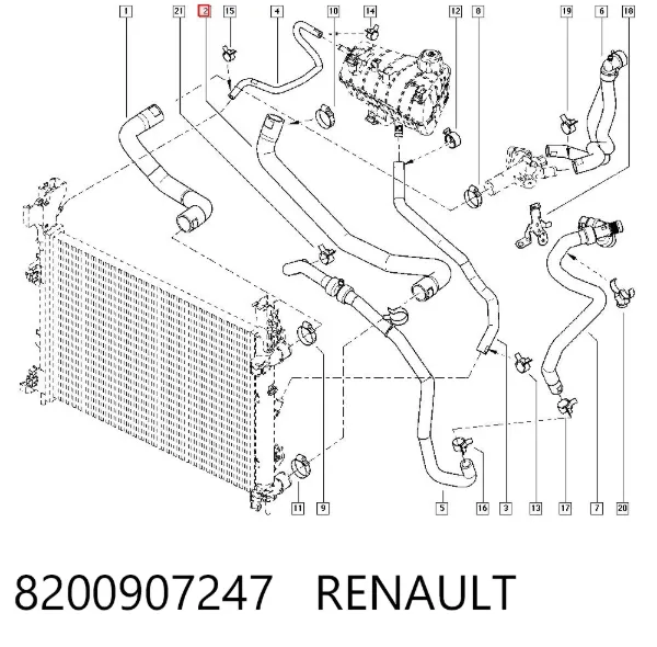 Mangueira (cano derivado) inferior do radiador de esfriamento 8200907247 Renault (RVI)